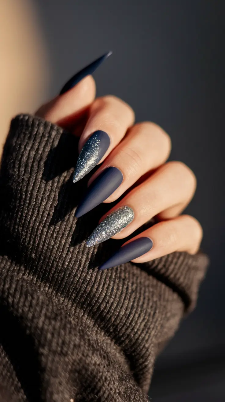 dark fall nails 2025 Starry Night Glitter Drama