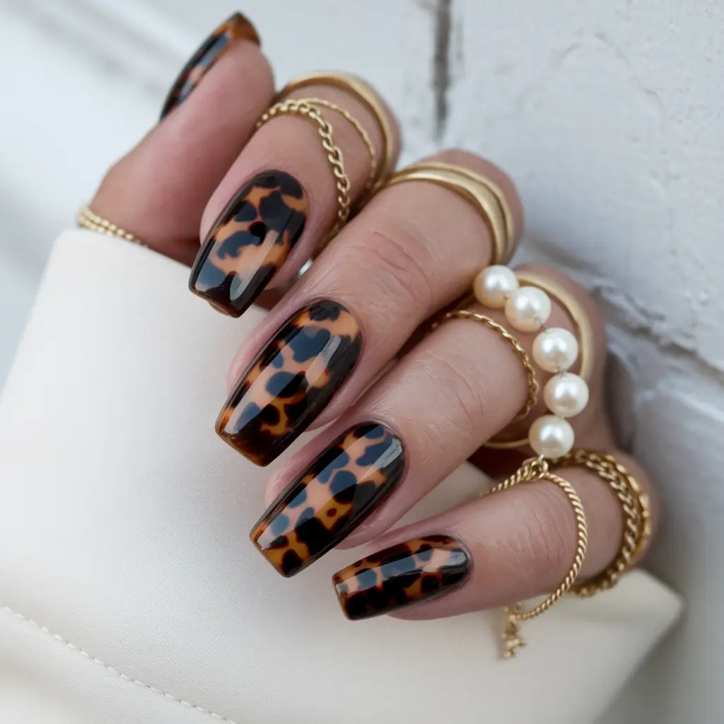 dark fall nails 2025 Tortoiseshell Chic