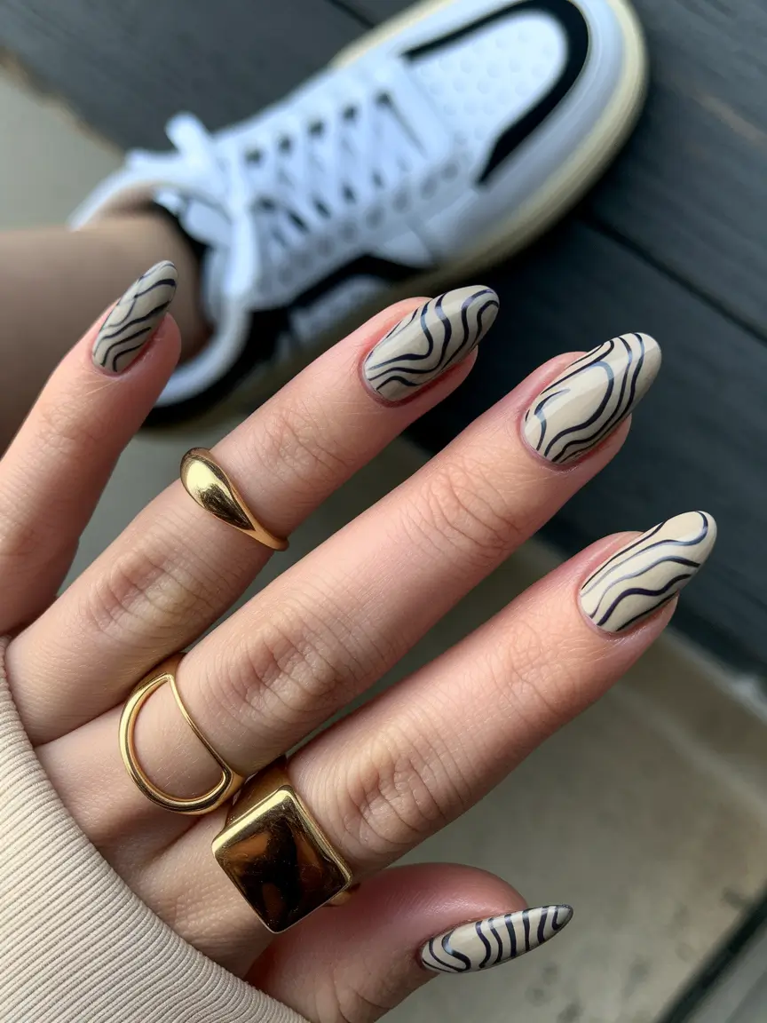 Stylish Early Fall Nail Ideas 2025 – Contour Lines on Latte Neutral