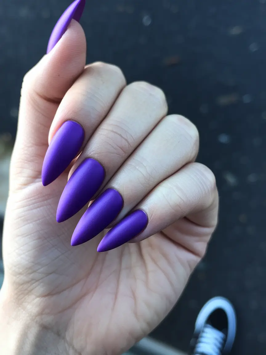 Stylish Early Fall Nail Ideas 2025 – Velvet Plum Matte Almond