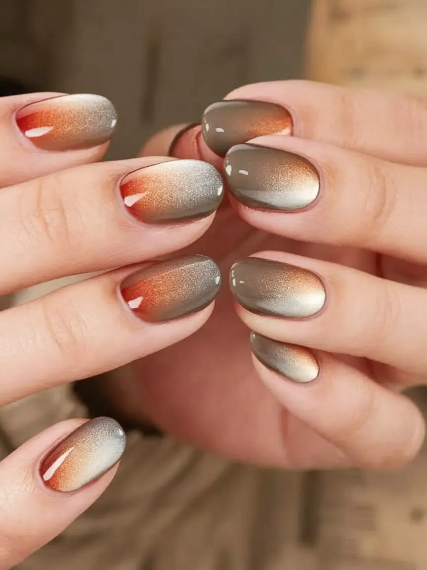 fall cat eye nails 2025 Autumn Sunset Ombre
