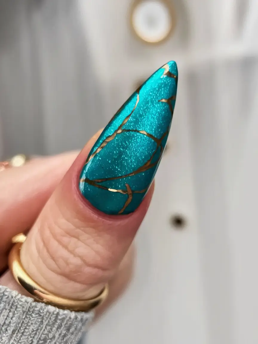 fall cat eye nails 2025 Turquoise Marble Glow