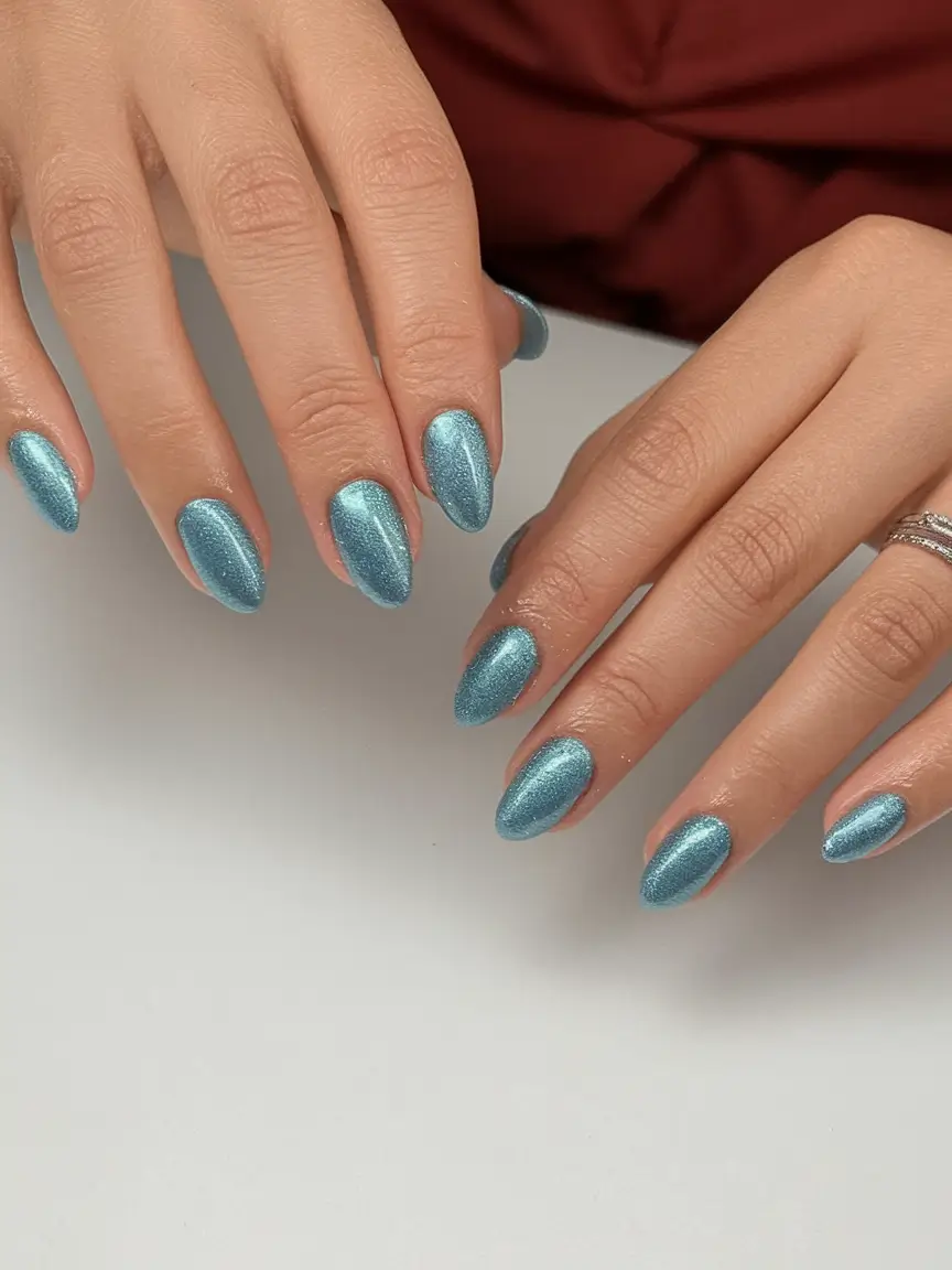 fall cat eye nails 2025 Icy Blue Gleam