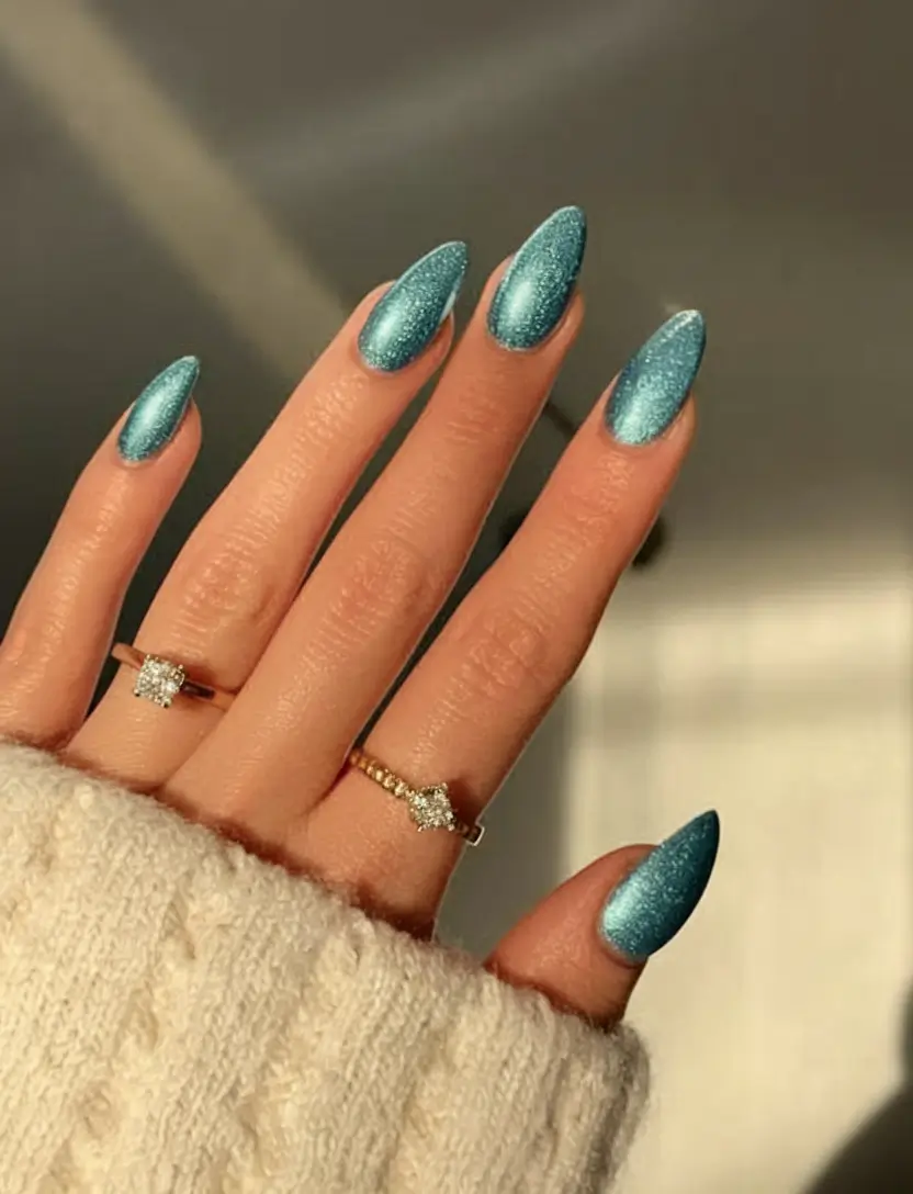 fall cat eye nails 2025 Frosted Blue Elegance