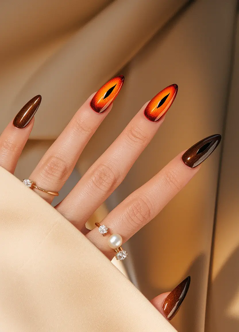 fall cat eye nails 2025 Fiery Copper Illusion