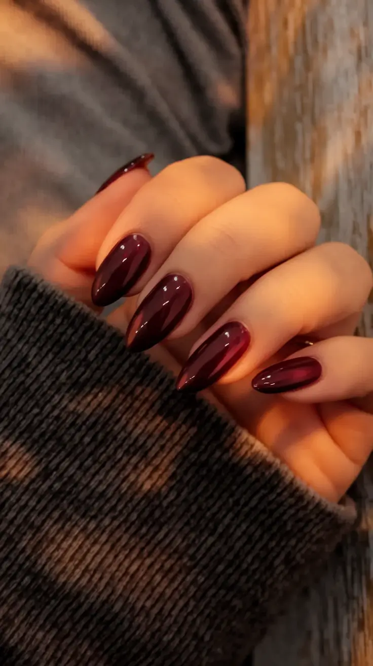 fall cat eye nails 2025 Deep Maroon Elegance