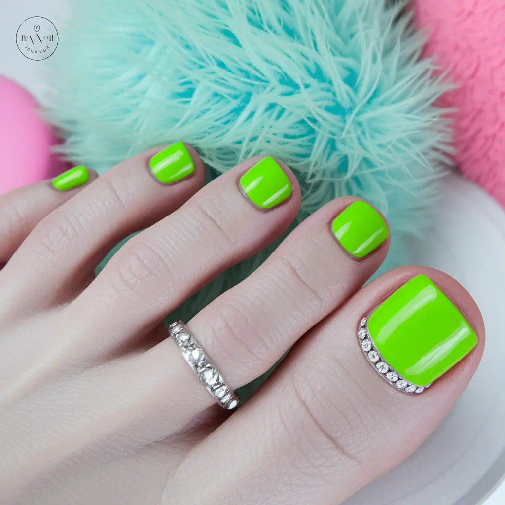 fall toe nail colors dnd Lime Pop with Crystal Trim