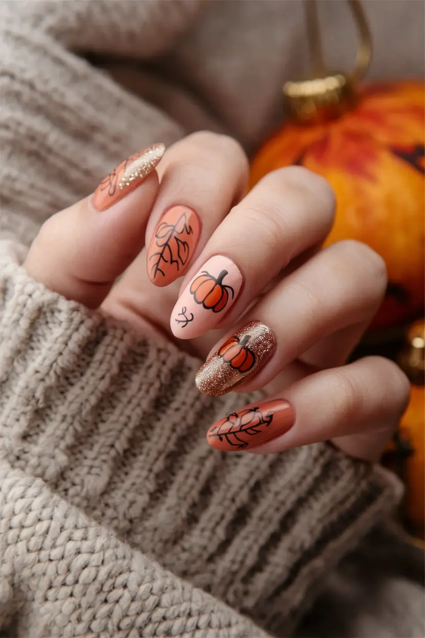 fall nail art 3d Golden Harvest Glow