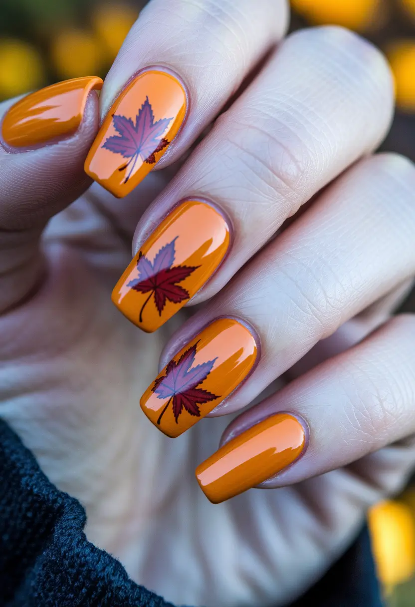 fall nail designs Amber Leaf Minimalism