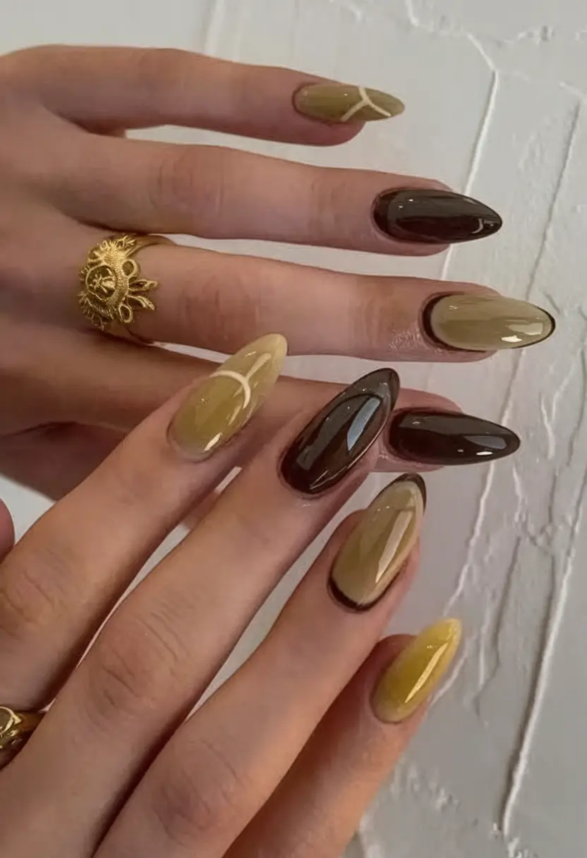 nail art 3d design fall Earthy Gloss with Modern Edge
