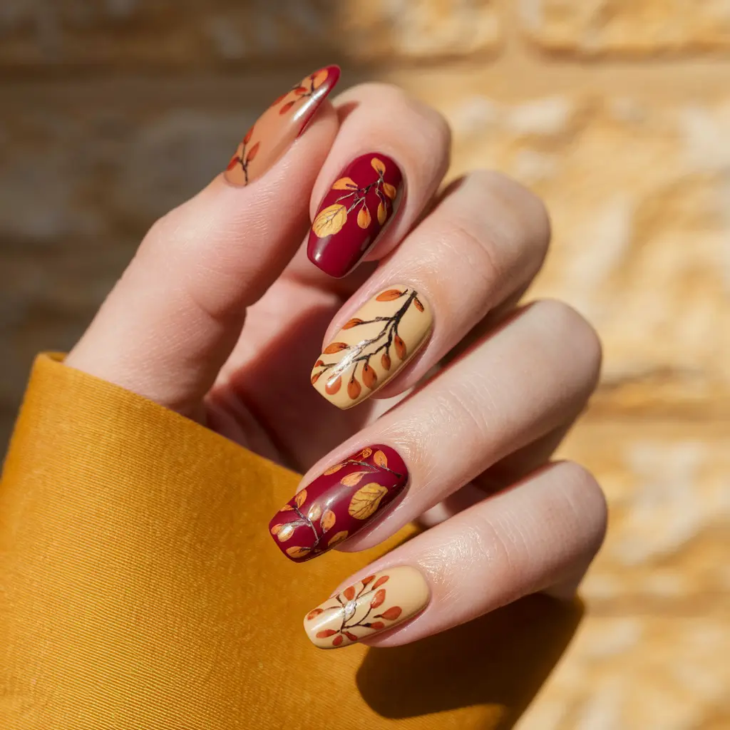 fall leaves nail art 3d Branches of Autumn