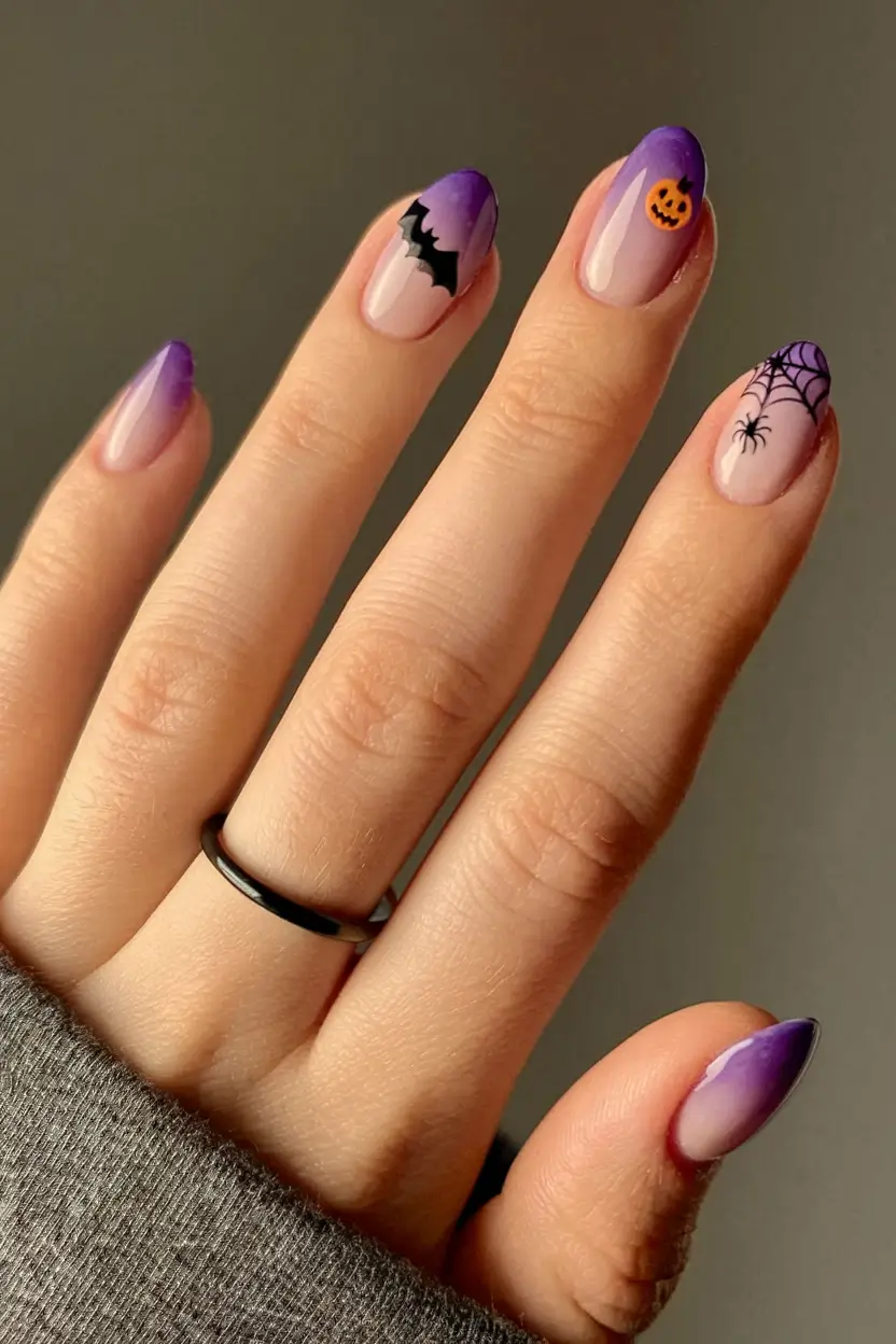 Trendy Cute and Fun Fall Nails 2025 Spooky Purple Fade