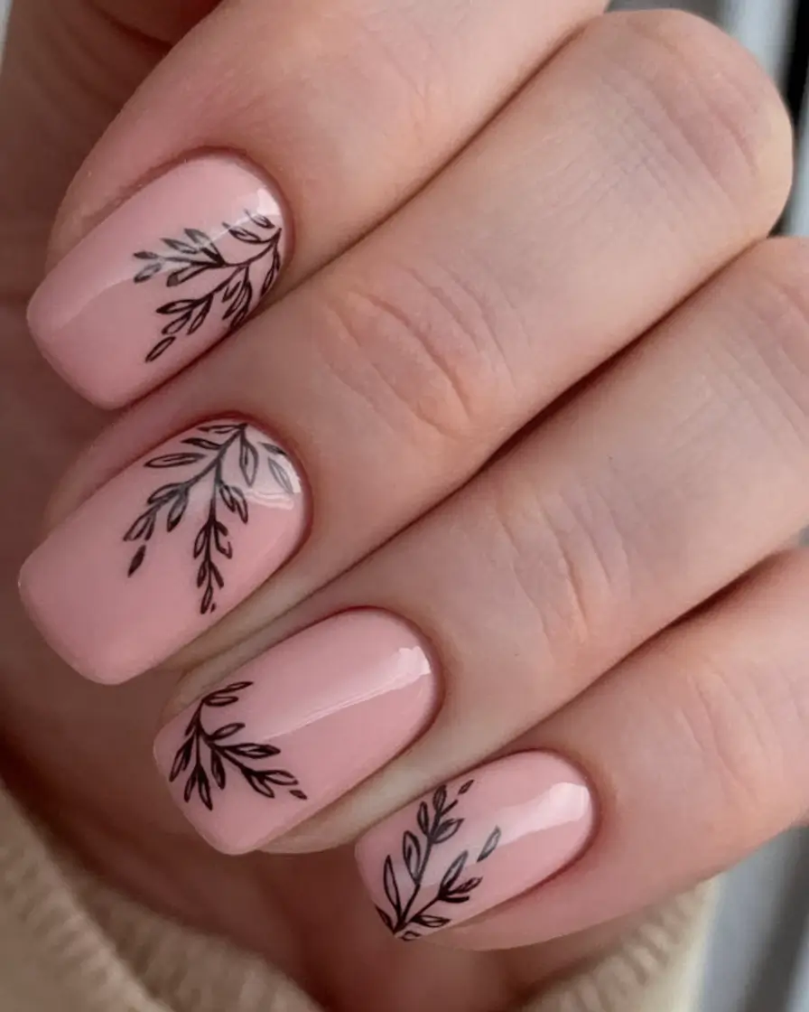 Trendy Cute and Fun Fall Nails 2025 Minimal Leaf Accents