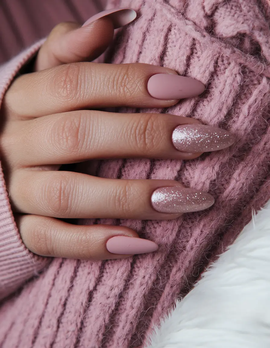 fall matte nails 2025 mauve glitter short