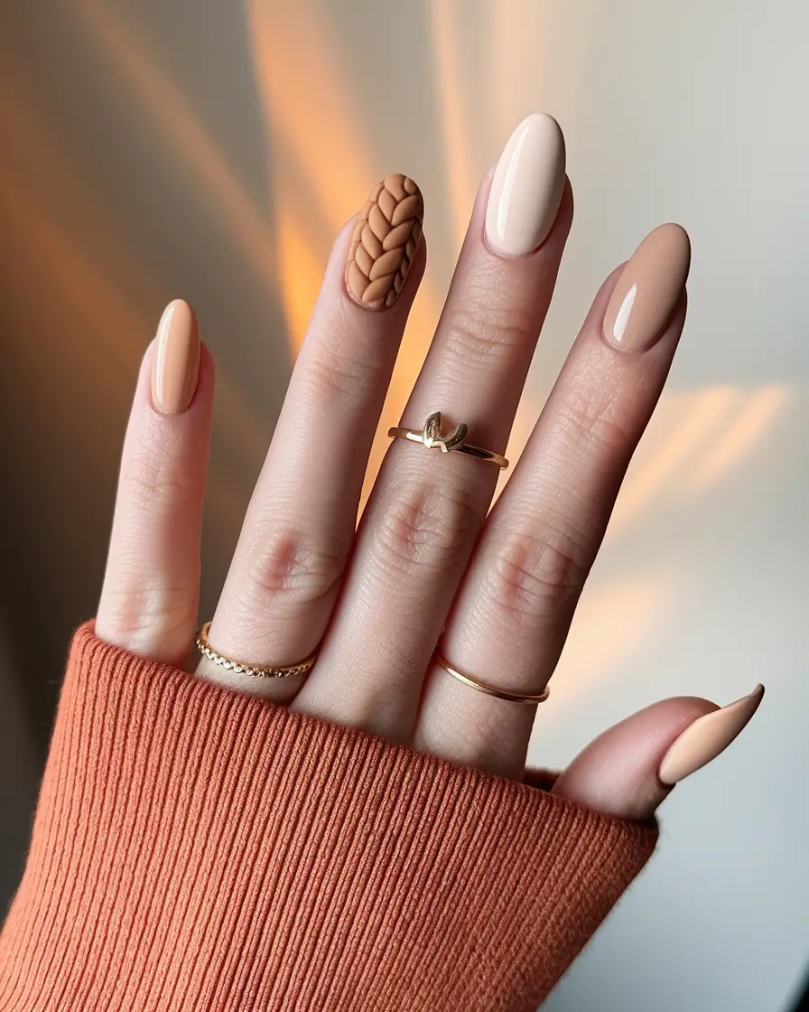 fall nail designs autumn classy Cable Knit Accent in Warm Neutrals