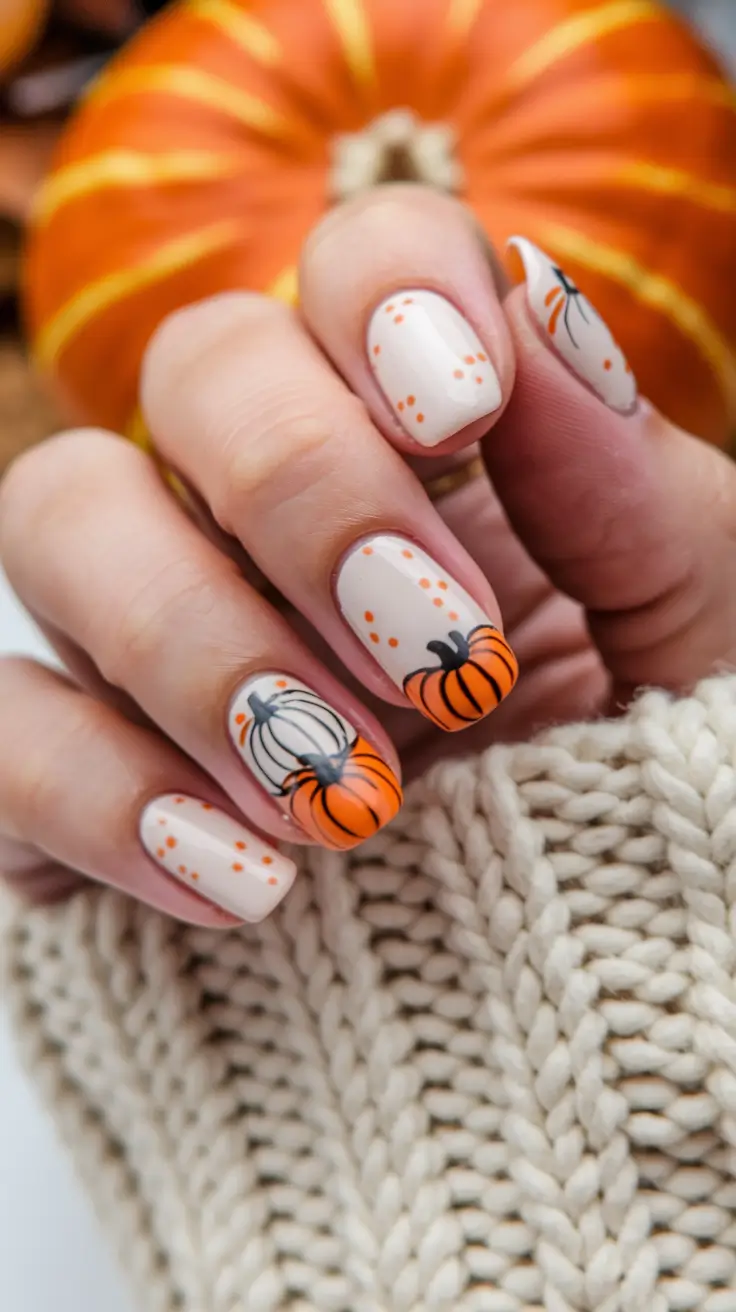 autumn classy short acrylics Playful Pumpkin Patch