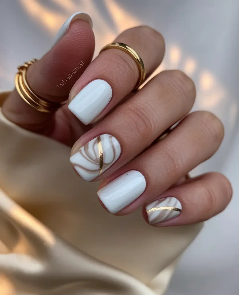 fall nail designs square White Marble with Golden Veins