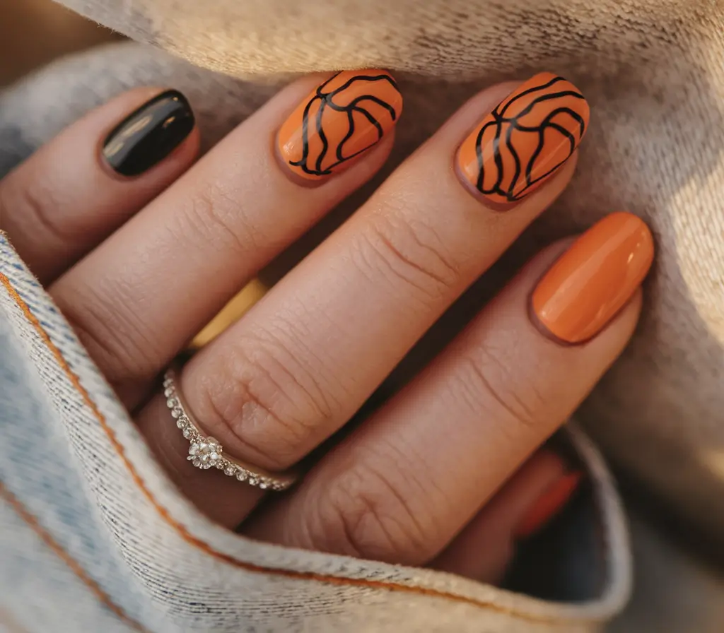 fall nail designs 2025 Burnt Orange Flow