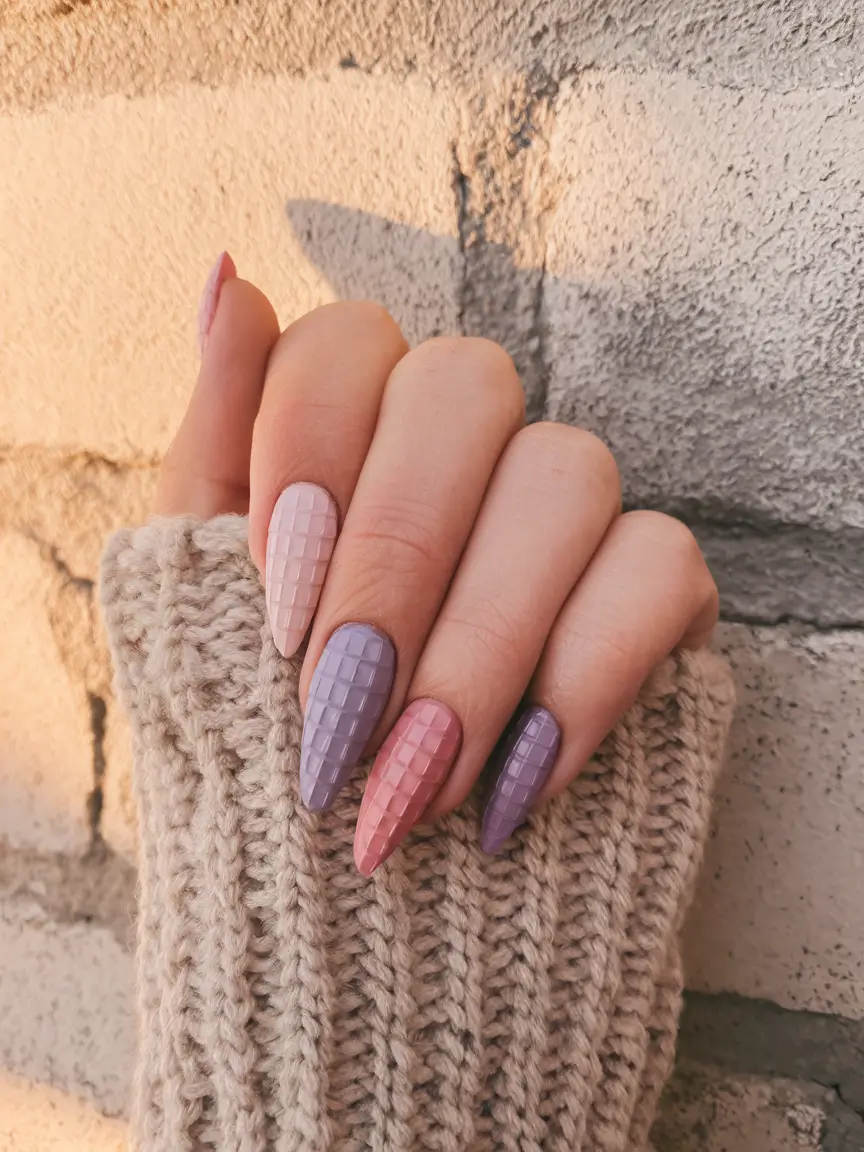 fall nail designs almond Textured Pastel Knit Effect