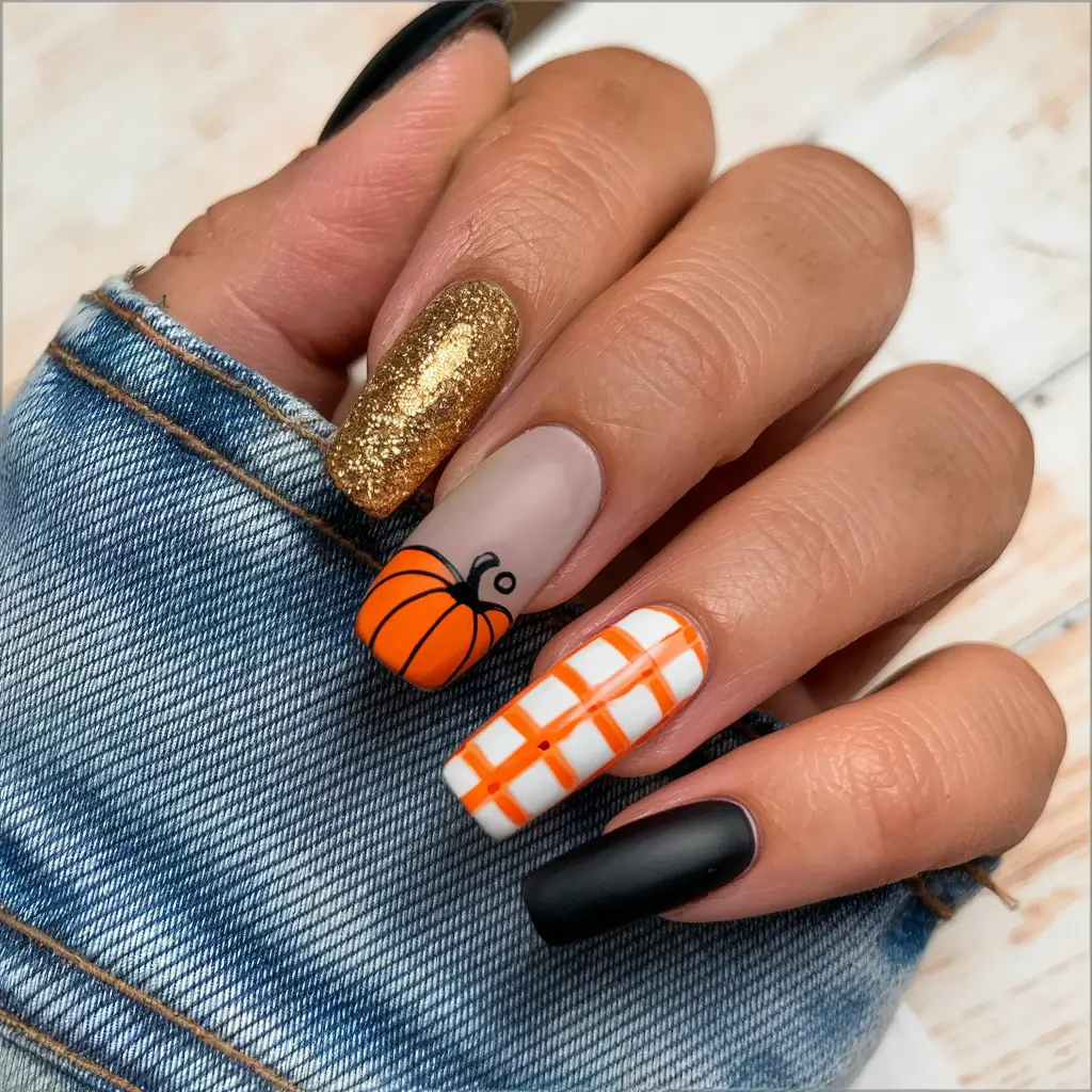 fall nail designs autumn classy Pumpkin Spice & Plaid