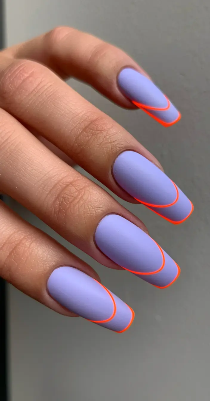 fall season nails acrylic matte+Matte Lavender with Neon Edge