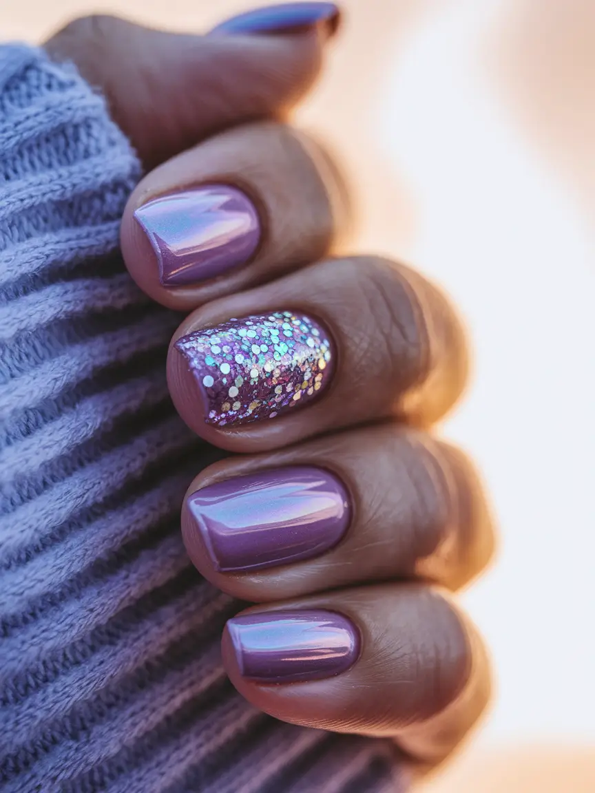fall season nails glitter+Frosted Plum with Glitter Pop