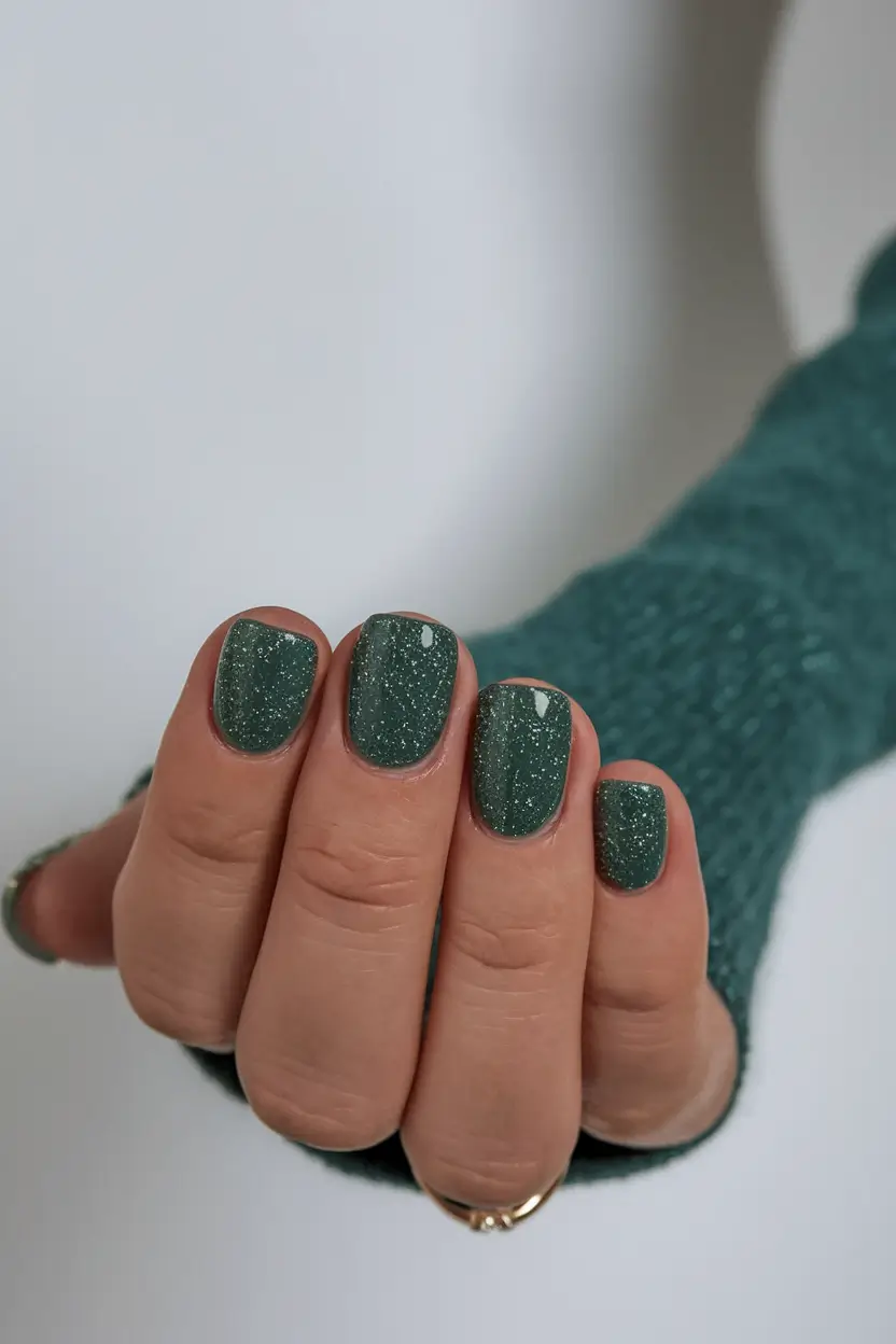 fall season nails dark green+Deep Forest Dazzle
