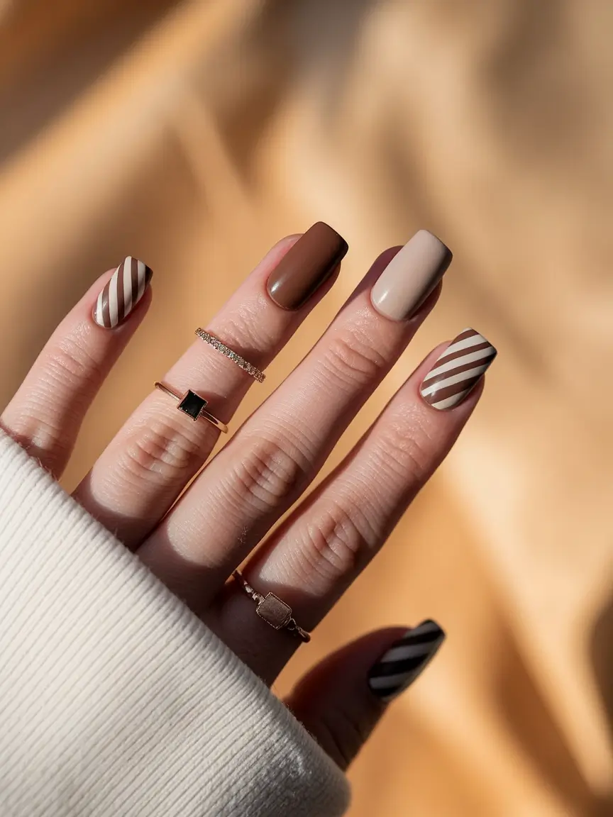 fall season nails colors 2025 brown acrylic square