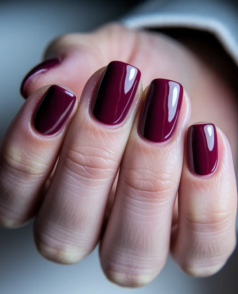 fall season nails acrylic short square+Wine-Stained Perfection