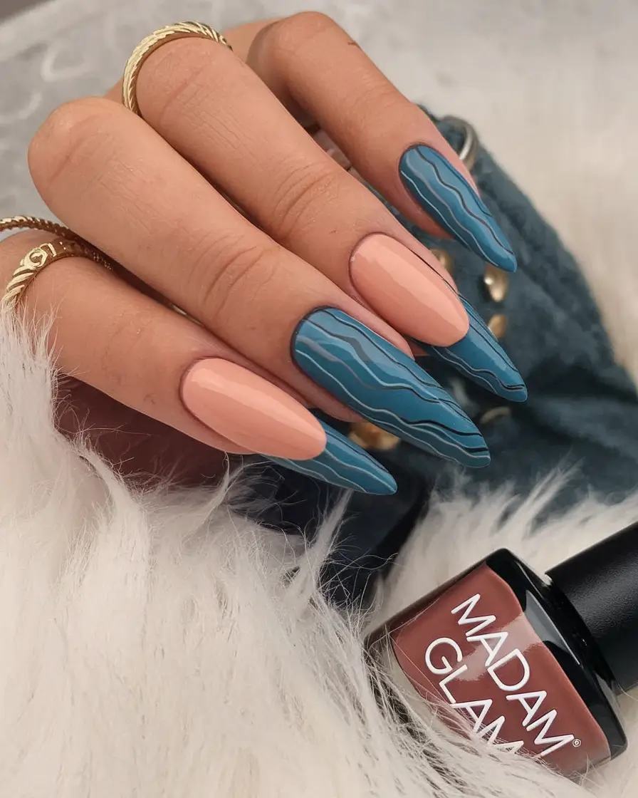 fall stiletto nails design almond Ocean Meets Desert
