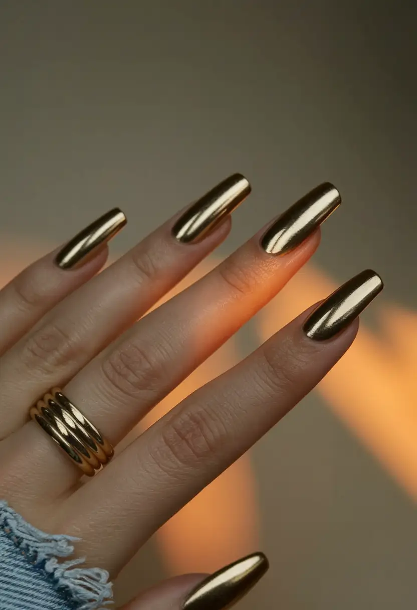 gold fall nails 2025 Golden Mirror Elegance