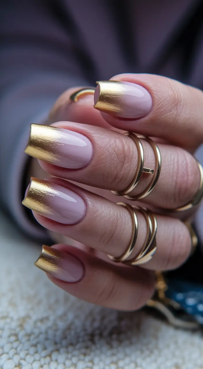gold fall nails 2025 Golden French Square