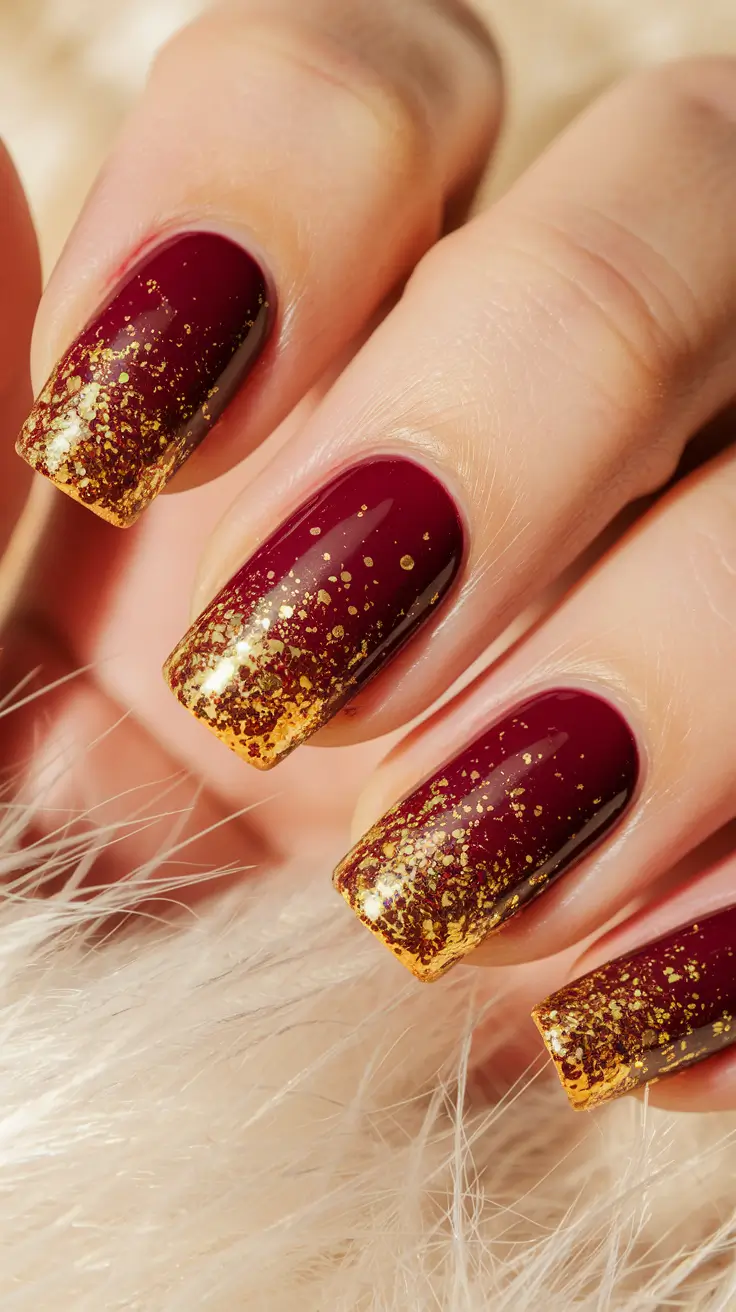 gold fall nails 2025 Burgundy and Gold Gradient Glam