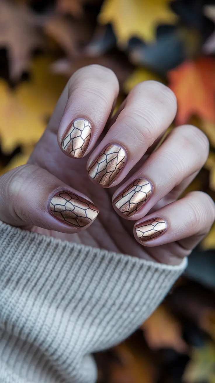 gold fall nails 2025 Golden Crackle Texture