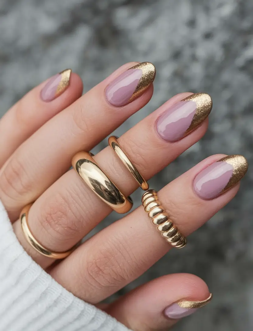 gold fall nails 2025 Diagonal Gold French Twist
