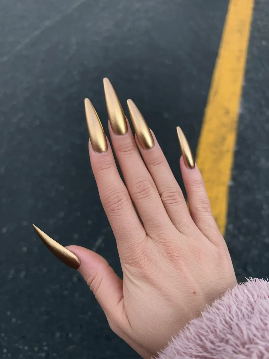 gold fall nails 2025 Sharp Gold Statement