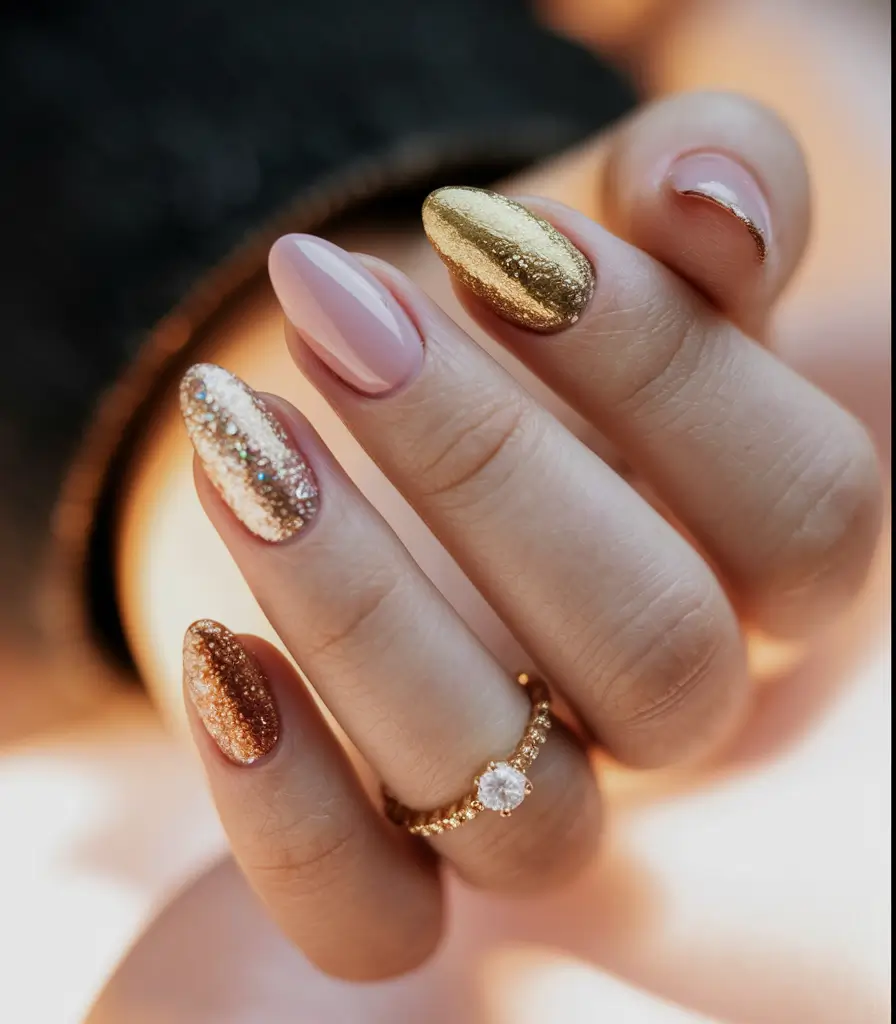 gold fall nails 2025 Glittery Mix of Textures
