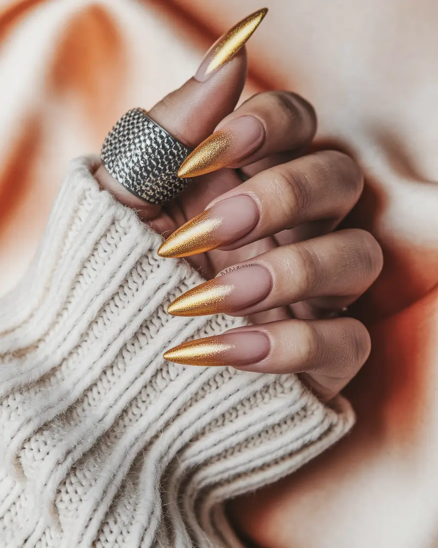 gold fall nails 2025 Golden Ombre Glow