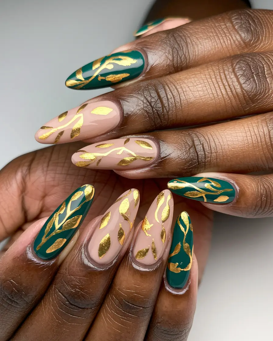 gold fall nails 2025 Botanical Gold Accents