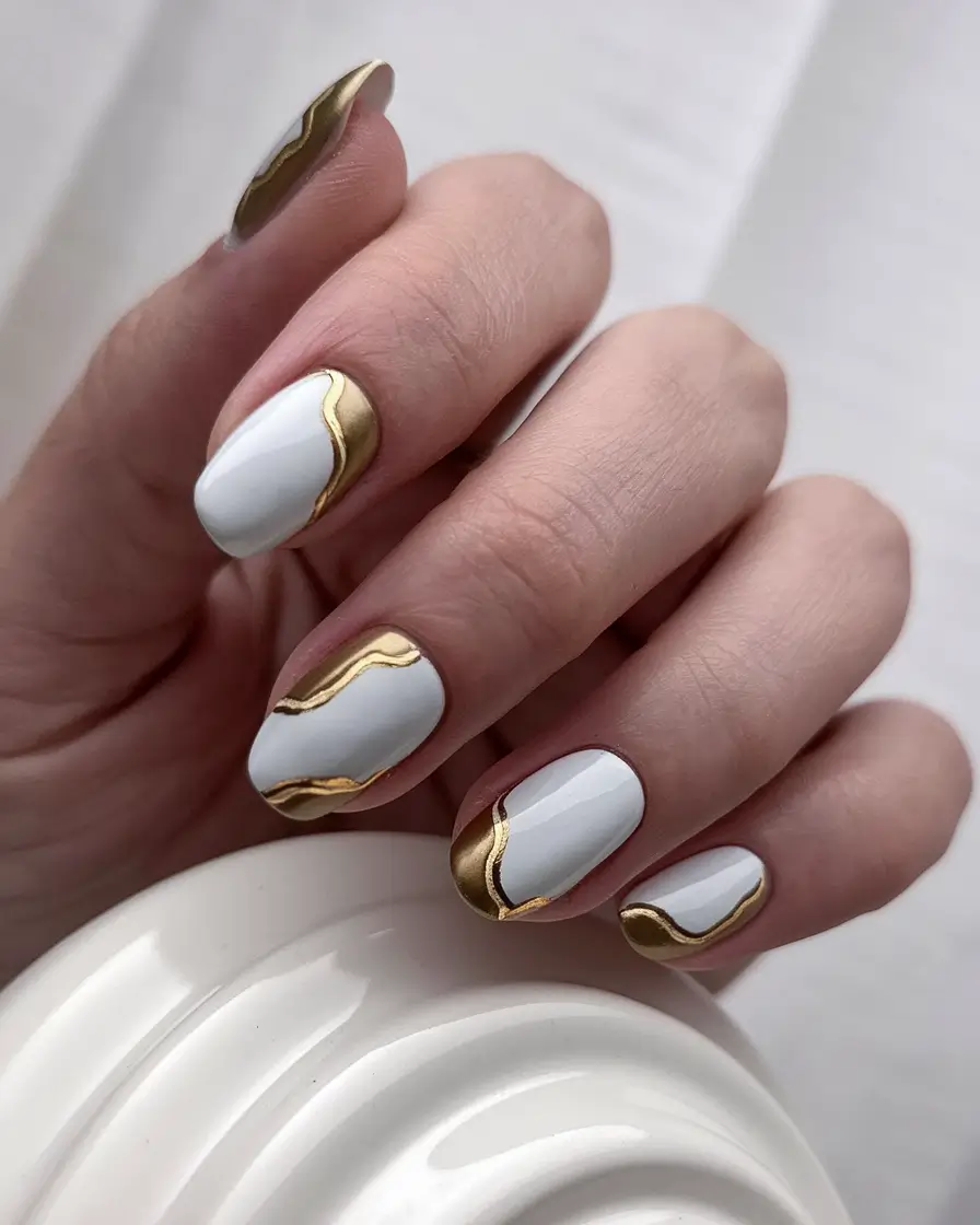 gold fall nails 2025 Modern White and Gold Fusion