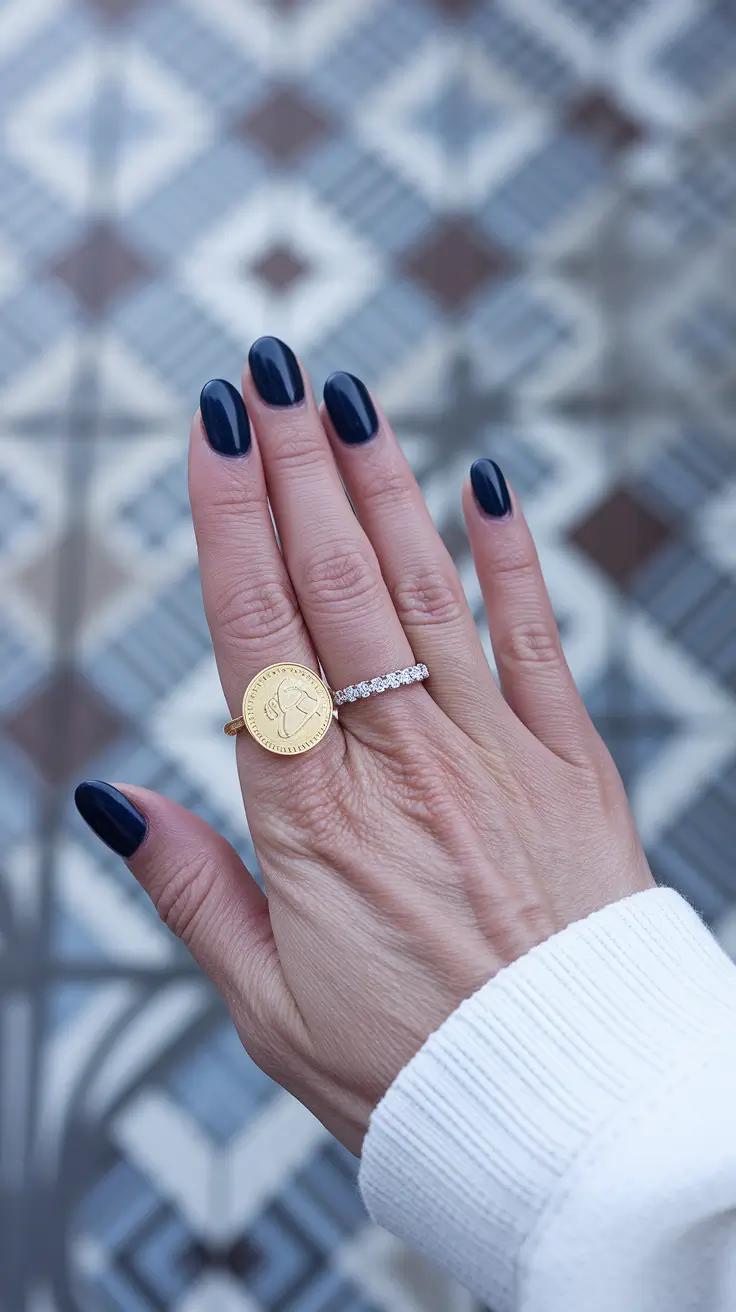 Trendy Round Fall Nails 2025 Midnight Elegance