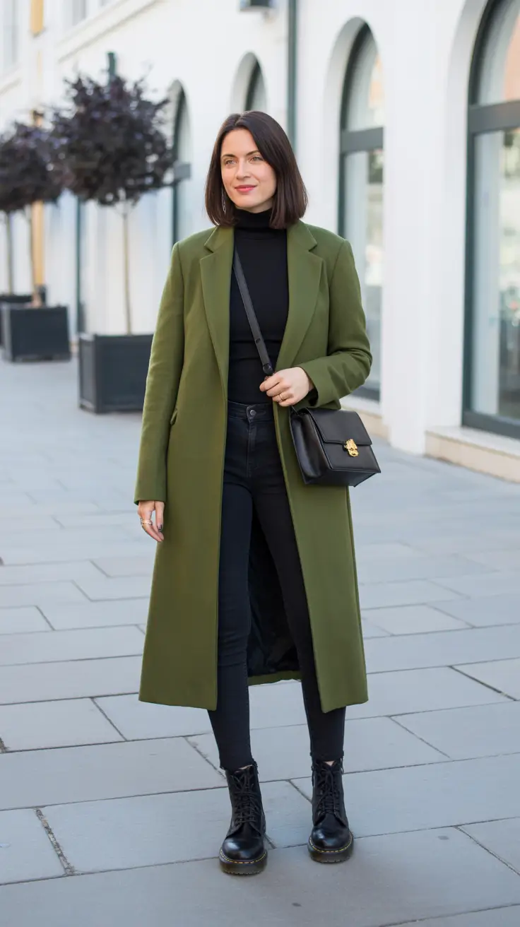 november outfits inspo Olive Coat with Monochrome Base