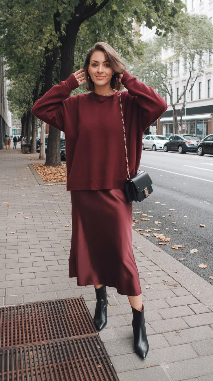 november outfits fall Monochrome Burgundy Elegance