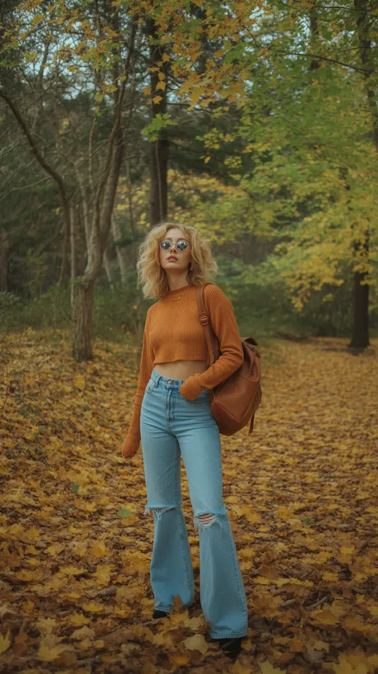 november outfits 2025 Rusty Cropped Knit and Relaxed Denim