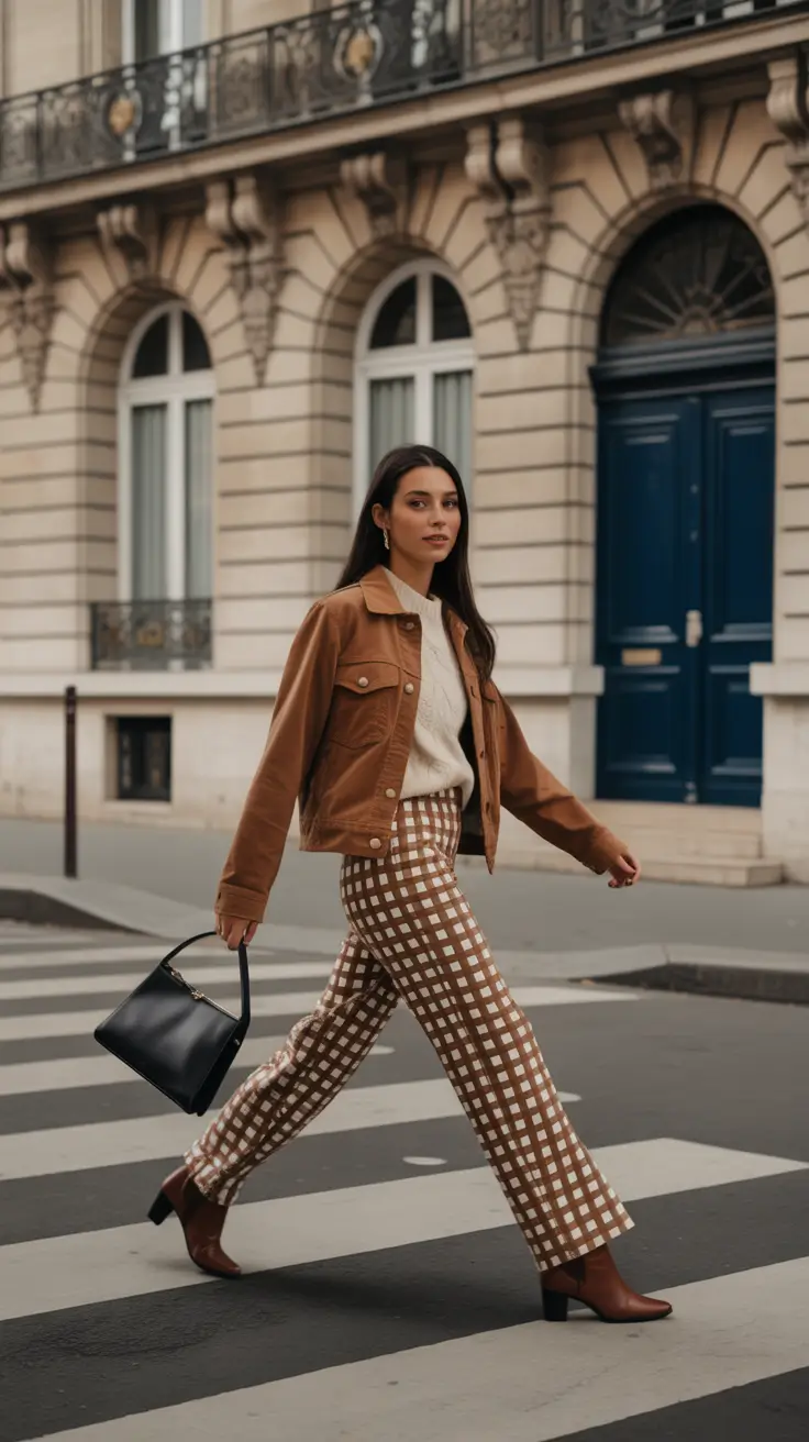 november outfits fall Checkered Pants with Classic Jacket