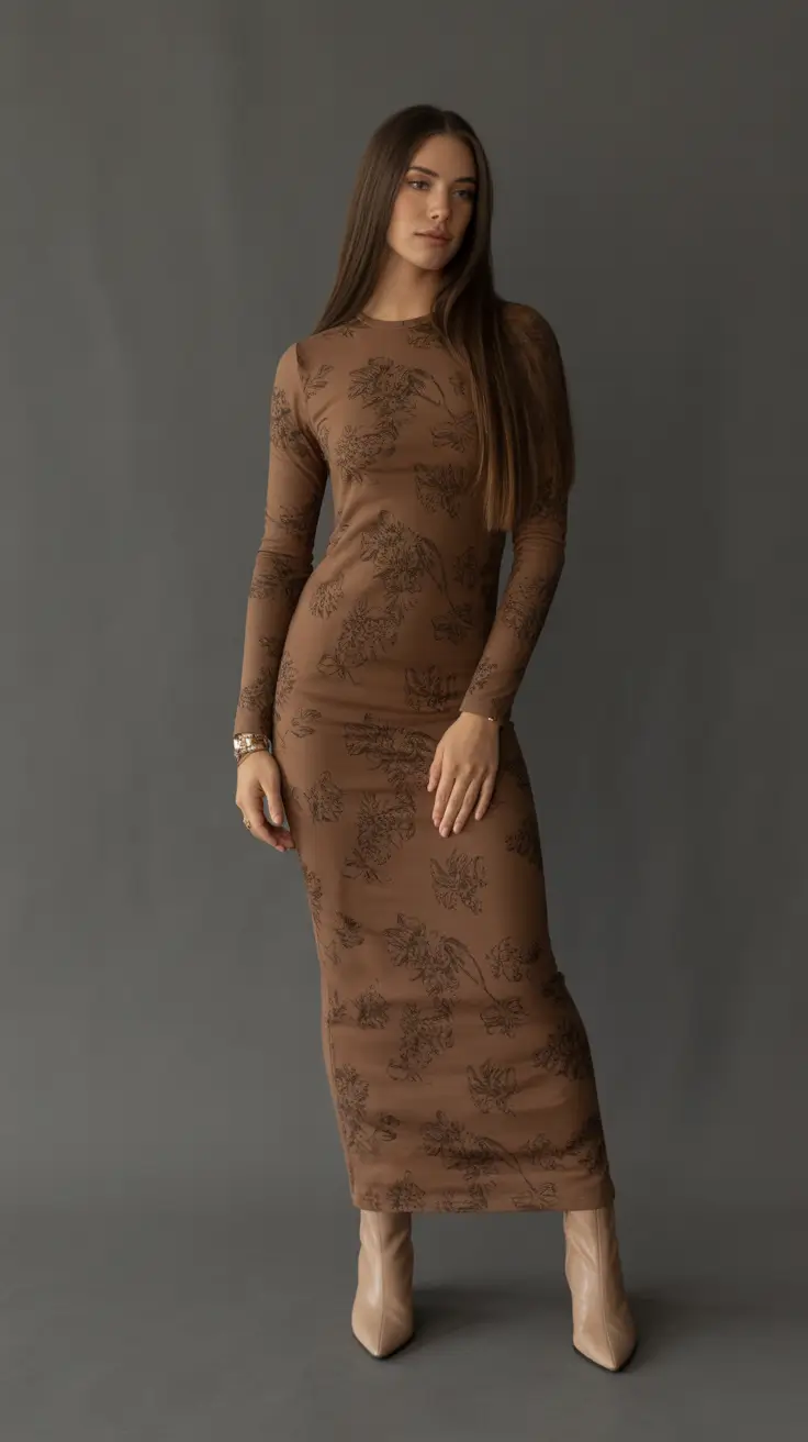 november outfits aesthetic Earth-Toned Maxi with Subtle Patterns