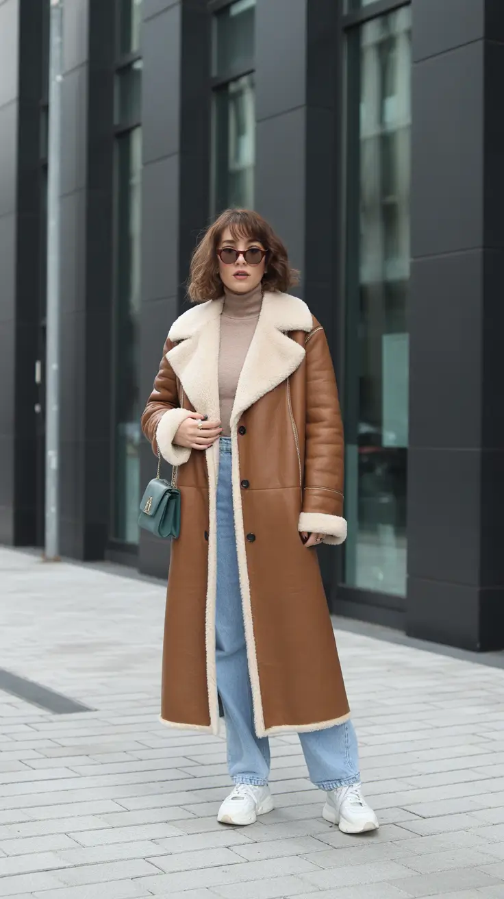 casual winter outfits 2025 women Classic Shearling and Denim