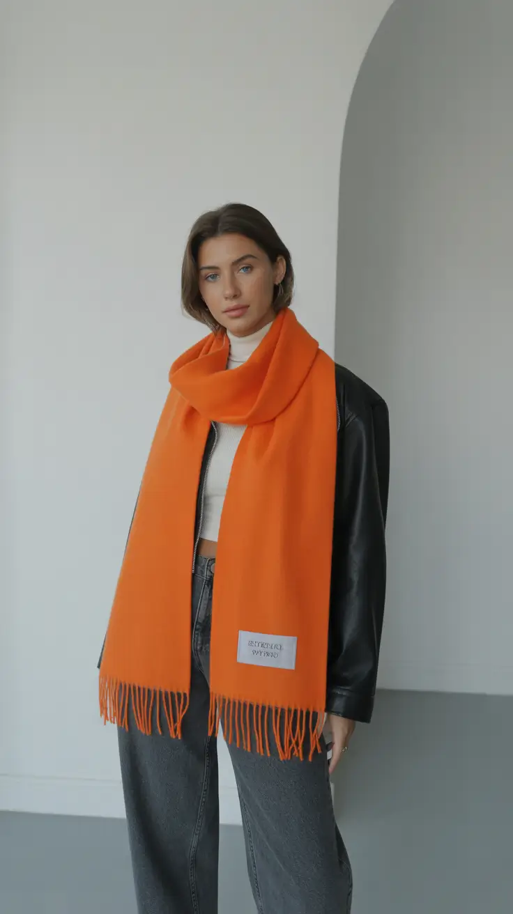 casual winter outfits 2025 women Pop of Orange Against Neutrals