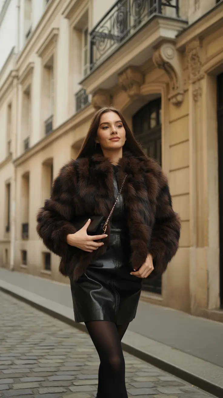 casual winter outfits 2025 women Fur Luxe with Leather Contrast