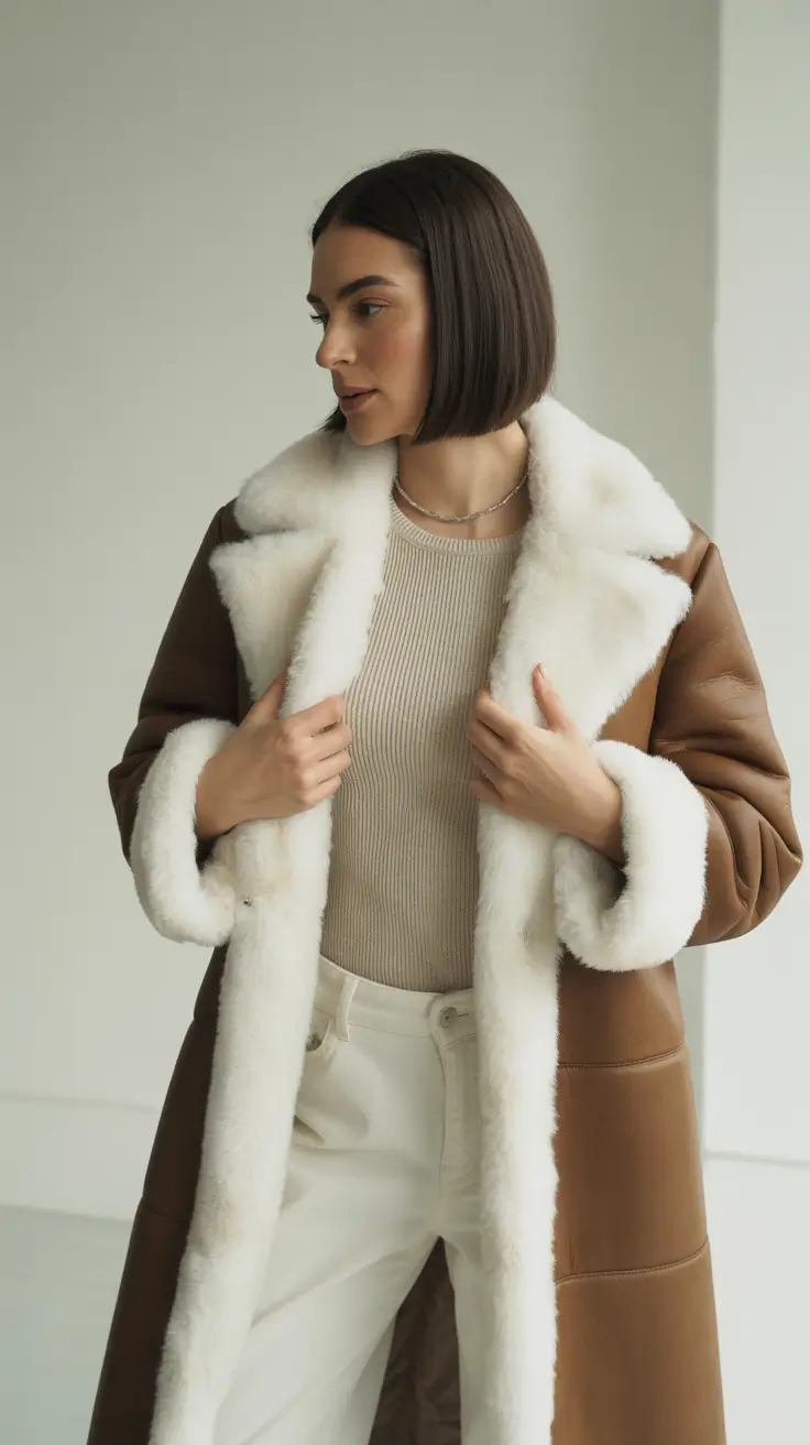 casual winter outfits 2025 women Shearling Warmth Meets Soft Neutrals